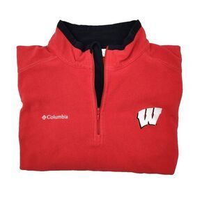 Columbia Wisconsin Badgers Sweater Mens Extra Large‎ Red Fleece Quarter Zip NCAA